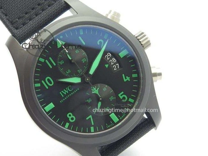 MIROTIME 0414 Pilot Chrono IW388003 Real Ceramic V6F Best Edition Green Markers On Black Nylon Strap A Effortless 7283